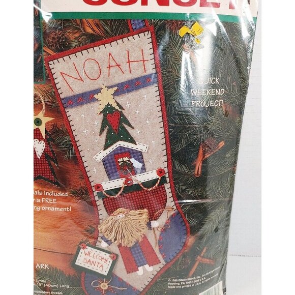 Sunset Noah and The Ark 19" Felt Stocking Kit 1996 Dimensions Vintage NEW - Picture 2 of 4